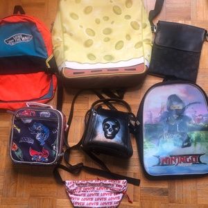 dope ass bags and backpacks (DC comics, vans, goth, Levi’s, SpongeBob, Lego, H&M